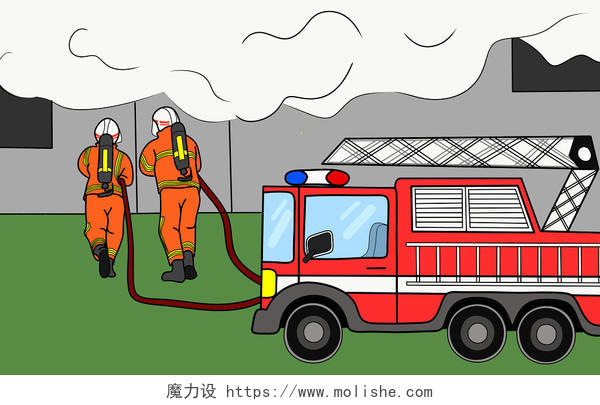 卡通手绘消防安全原创插画素材